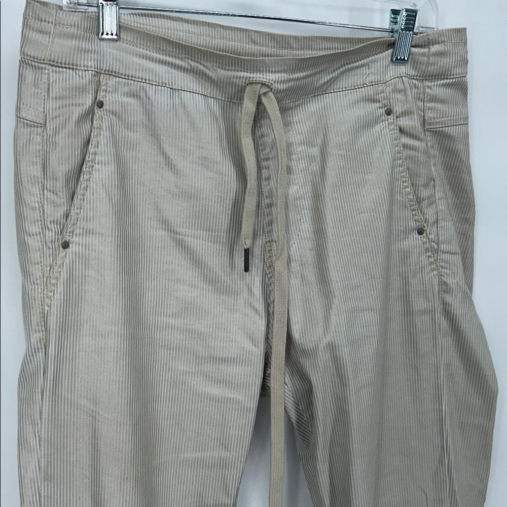 Alembika Striped Drawstring Tapered Pants Beige Size 3 Women Cotton Linen - Picture 4 of 14